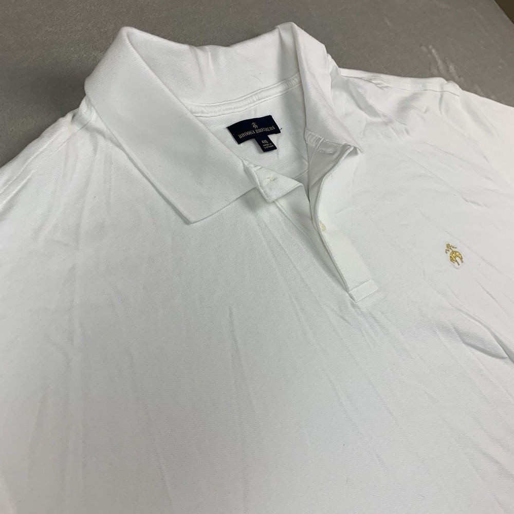 Brooks Brothers Polo Shirt Mens 4XL White Stretch Work Casual Short Sleeve Logo*
